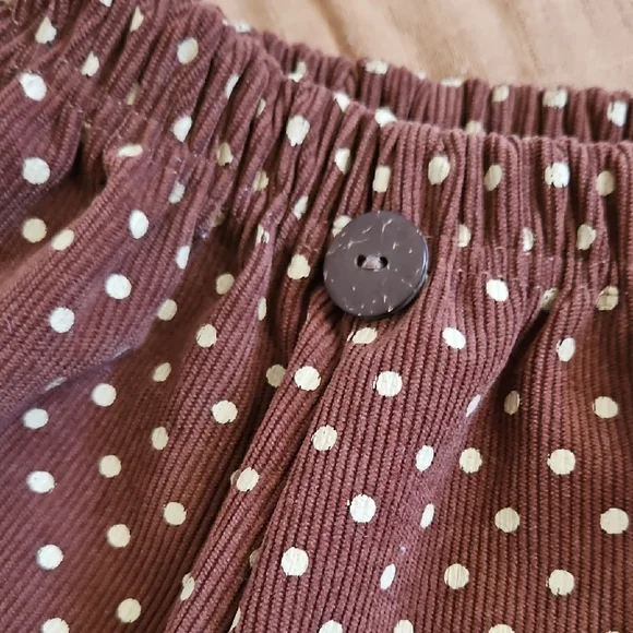 Brown Polka Dot Corduroy Balloon Pants - Picture 3 of 6